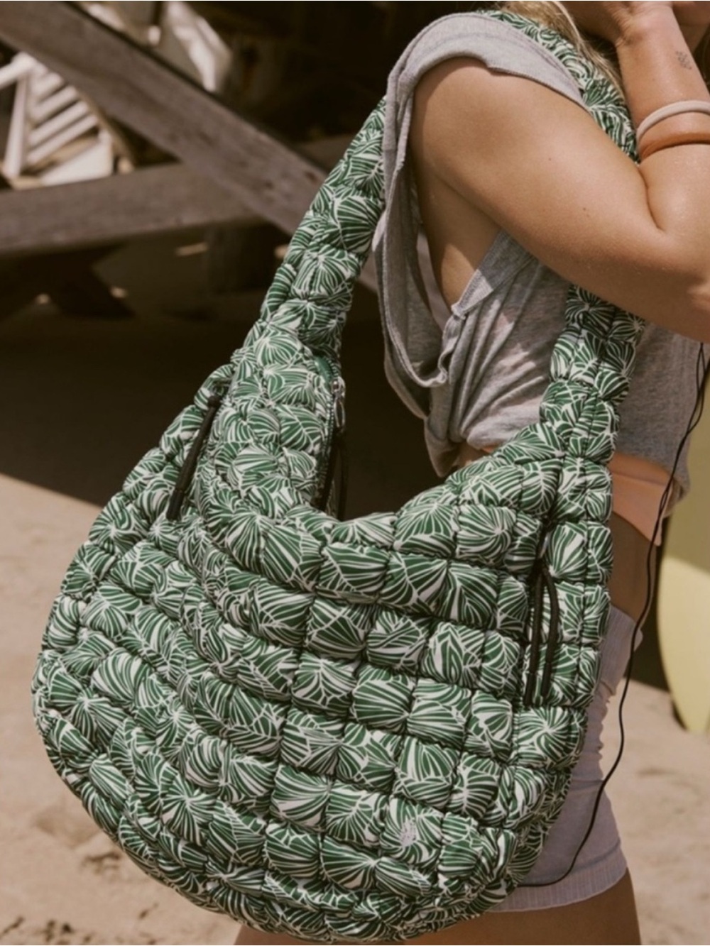 FP Movement 💚 Green Patterned Quilted Shoulder Bag